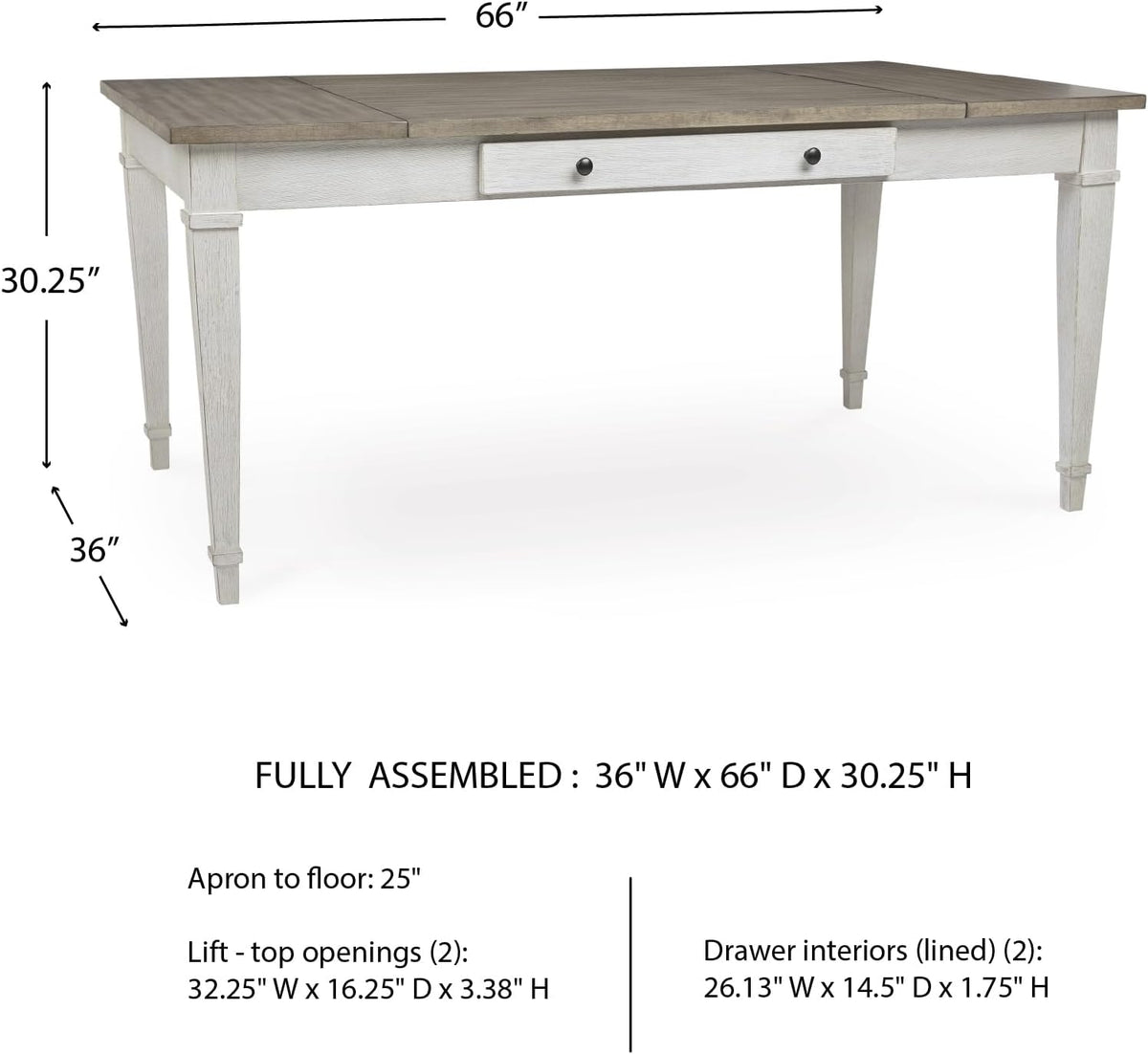 Signature Design by Ashley Rectangular Dining Table With Storage, White & Light Brown, 36in W x 66in D x 30.25in H - Skempton
