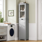 Homfa Tall Narrow Bathroom Storage Cabinet With Door And Drawer, 15.7in L x 11.8in W x 67in H, White