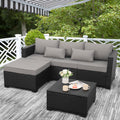 Rattaner 3-Piece Patio Furniture Set With Ottoman And Outdoor Storage Table - Black Wicker, Grey Cushions
