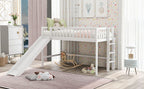 Twin Size Low Loft Bed With Slide And Ladder, White