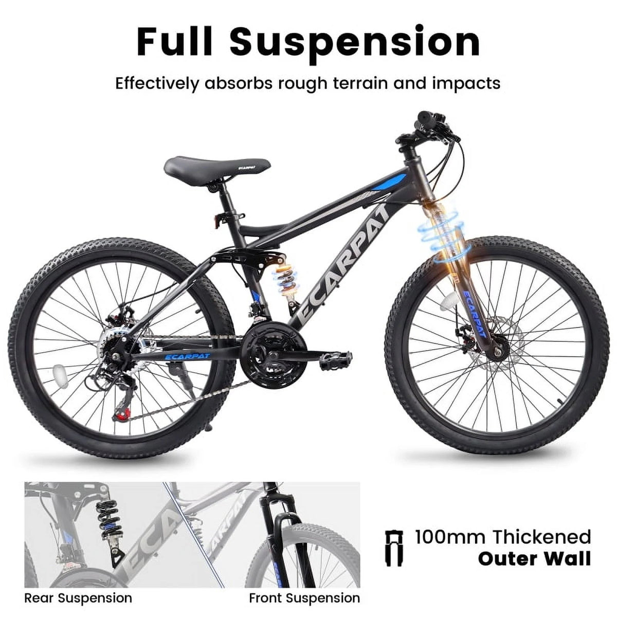 27.5 Inch Full Suspension Mountain Bike With Front And Rear Dual Shock Absorbers, Mechanical Disc Brakes, 21-Speed - A2760