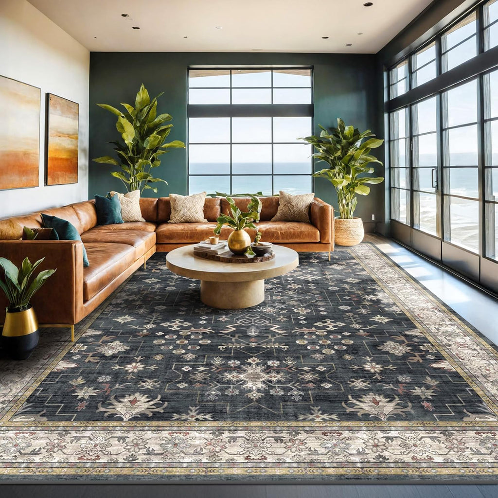 Hazo Haus Washable Low-Pile Area Rug 10x14 Black/Multi