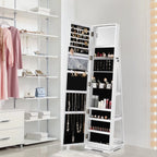 Dextrus 360 Degree Swivel Lockable Jewelry Cabinet With Full-Length Mirror And Rear Storage Shelves - White