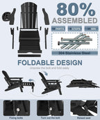 NAVINE Adjustable Folding Adirondack Chair Set Of 2 With Retractable Ottoman, Cup Holder And HDPE