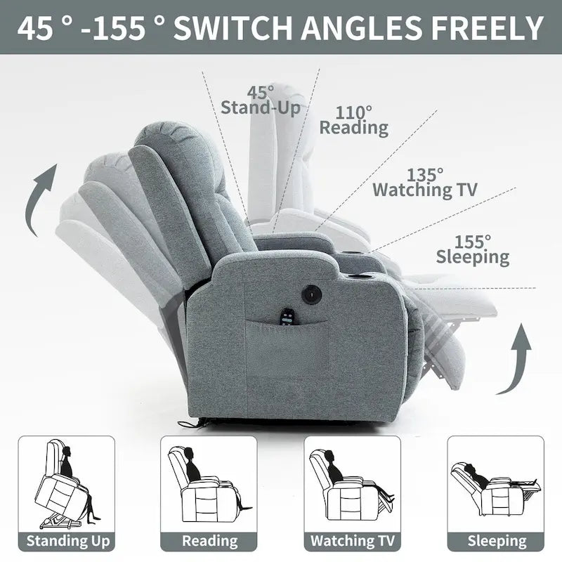 Lazy Boy Power Lift Recliner Chair With Massage, Lumbar Heating, USB Port And Cup Holders - Single Motor