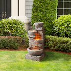 Teamson Home Outdoor Stacked Stone Tiered Water Fountain With LED Lights, Gray - 33.25in