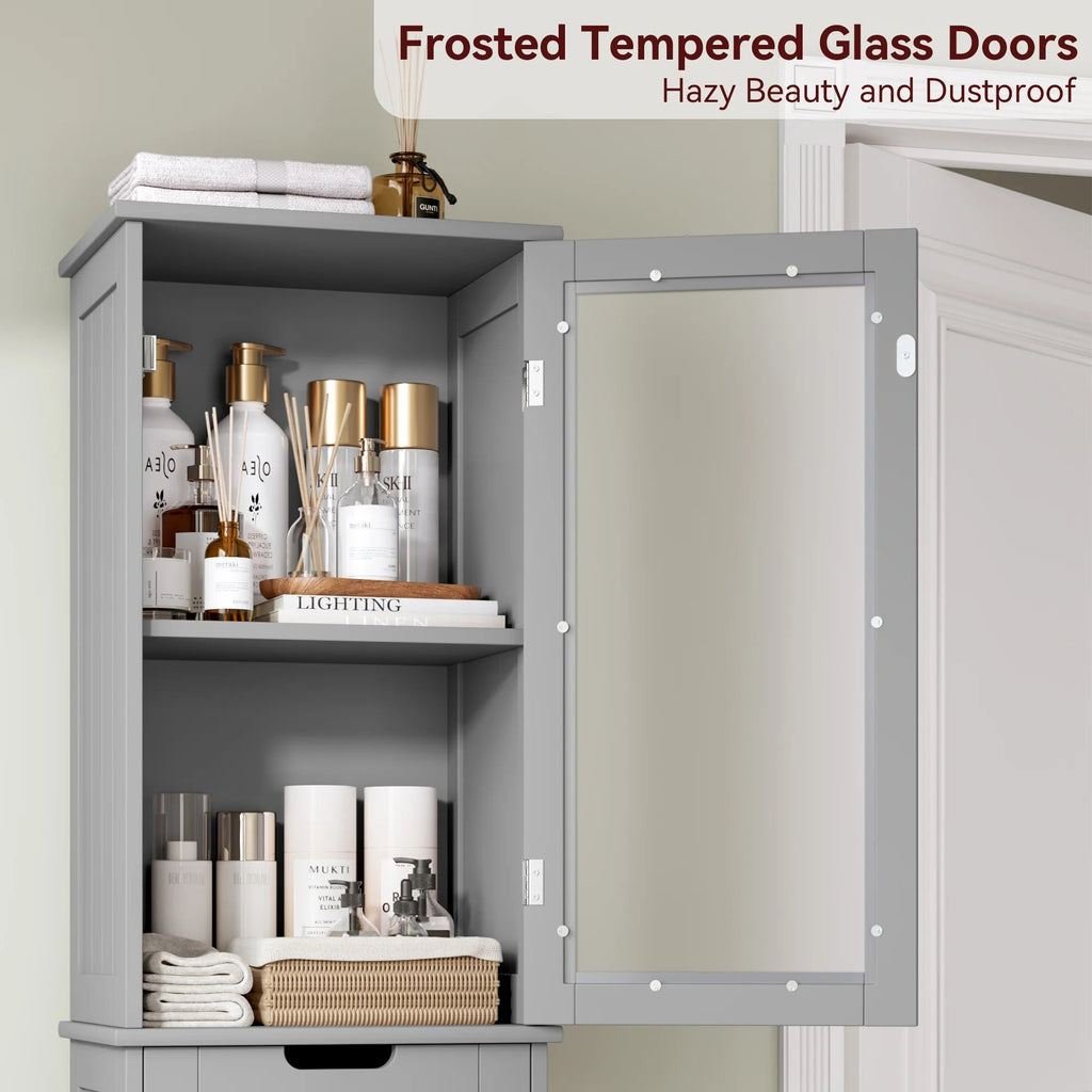 Homfa Tall Narrow Bathroom Storage Cabinet With Door And Drawer, 15.7in L x 11.8in W x 67in H, White