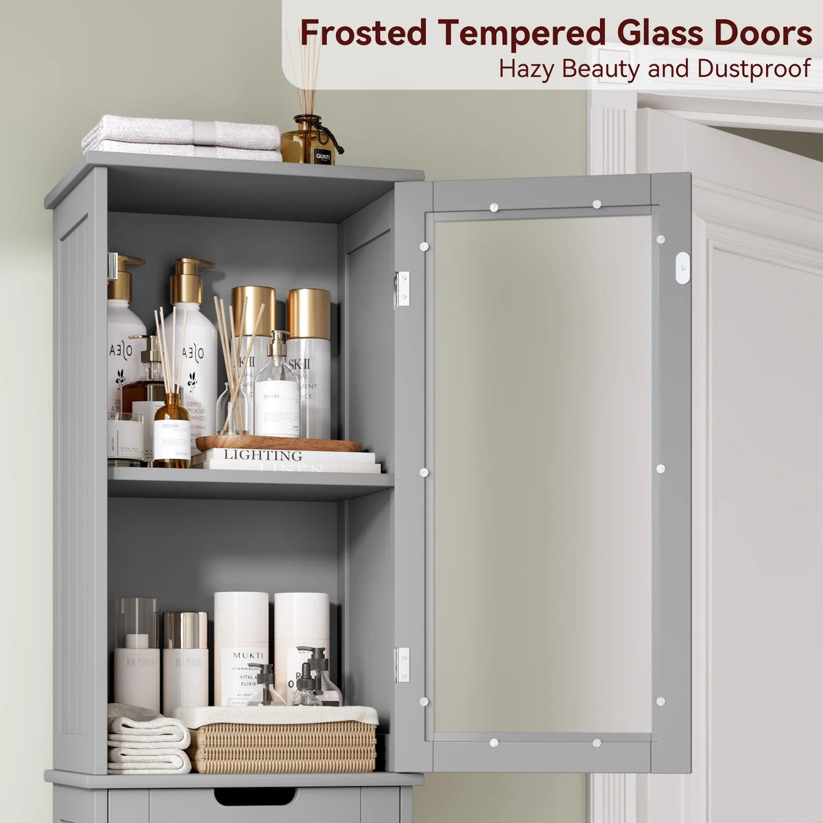 Homfa Tall Narrow Bathroom Storage Cabinet With Door And Drawer, 15.7in L x 11.8in W x 67in H, White