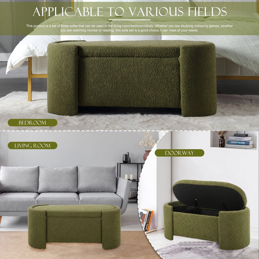 KINFFICT Velvet Upholstered Storage Ottoman Bench, 43.3 inch, Green