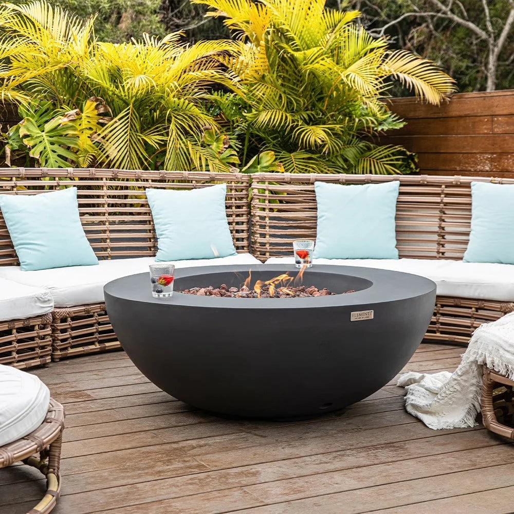 Elementi Outdoor Lunar Fire Bowl 42 Inches Grey Glass Reinforced Concrete Natural Gas Fire Pit Table