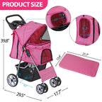 ZENSTYLE 4-Wheel Foldable Pet Stroller Carrier Cart With Storage Basket - 35 LBs