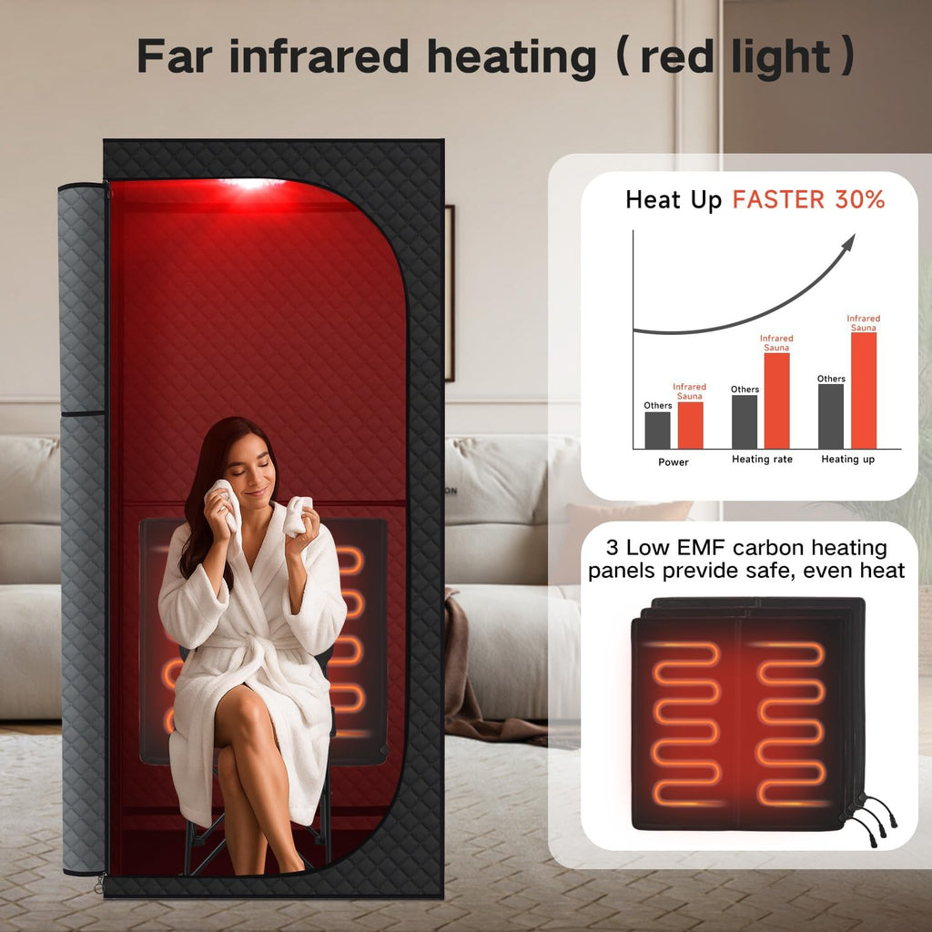 Portable Far Infrared Dry Sauna Box With Red Light Therapy, 9 Levels, 5.9ft x 2.9ft x 2.6ft