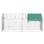 PawHut Small Animal Playpen Yard Fence With Roof, Green - 87in