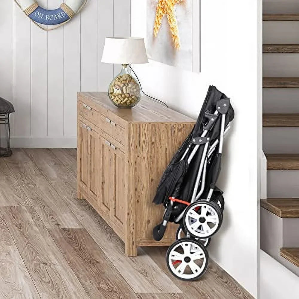BBBuy 4-Wheel Foldable Pet Stroller, 33 Pounds, Black