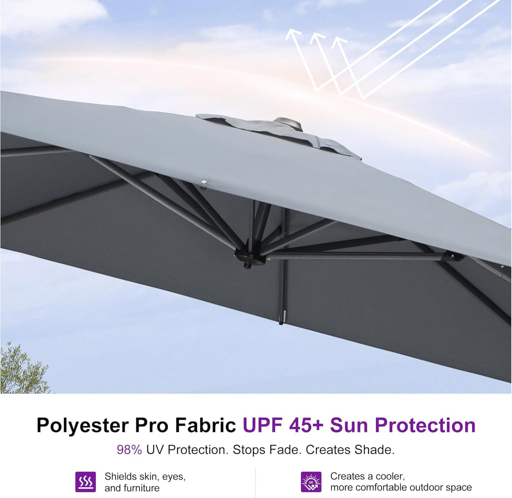 PURPLE LEAF 9 Feet Square Patio Cantilever Umbrella, Light Grey