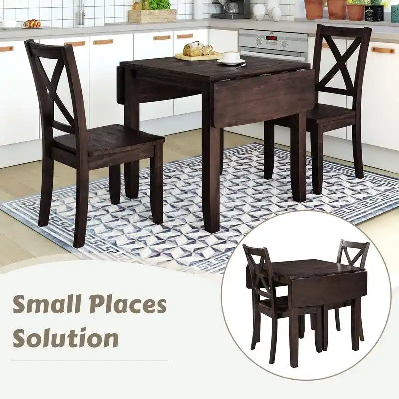 3-Piece Wood Drop Leaf Dining Table Set With 2 X-Back Chairs - 47.3x29.5x29.5inch
