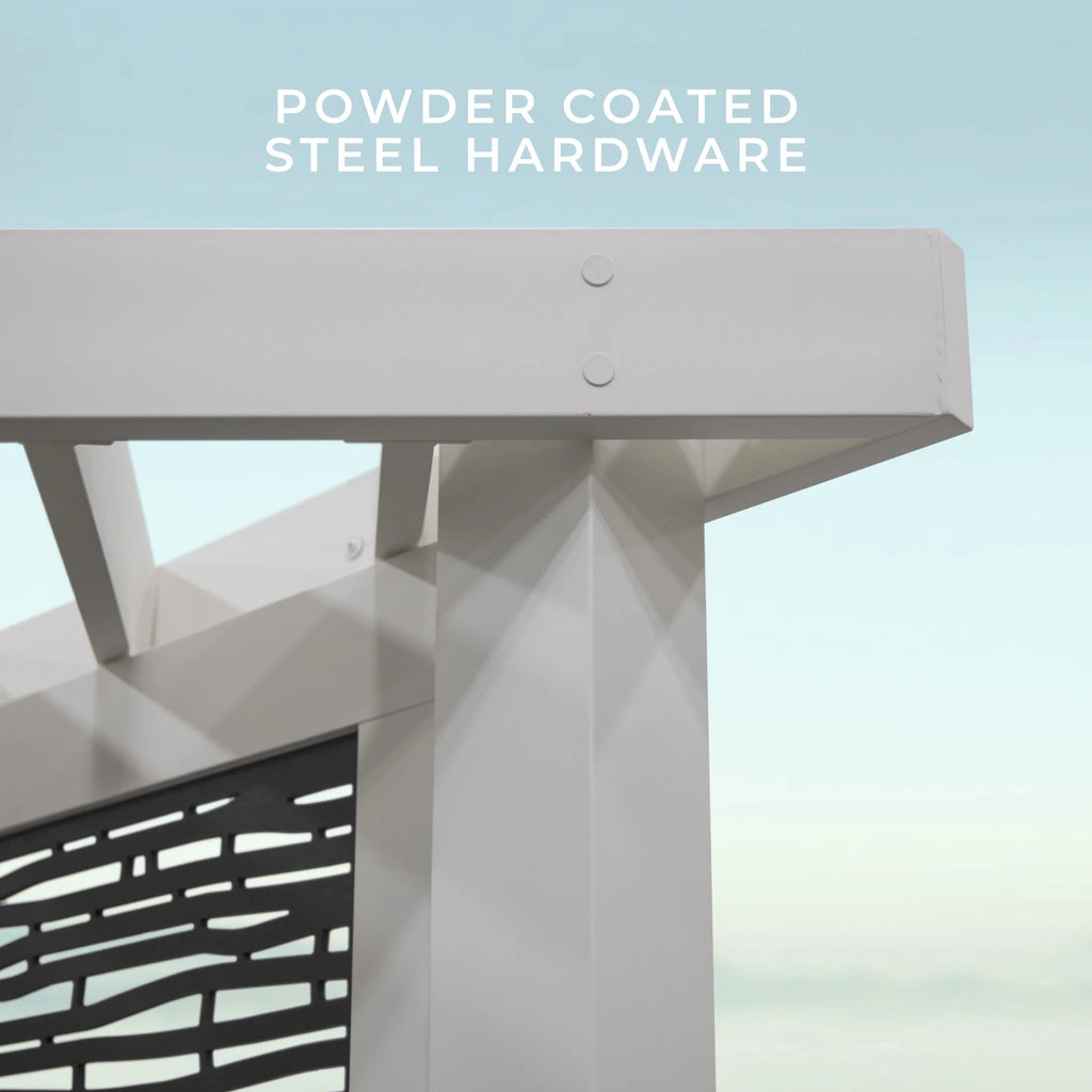 Backyard Discovery Galvanized Steel Corner Pergola With Seating, White, 12x8' - Ridgedale