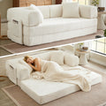 Boneless Folding Futon Sofa Bed, Fixed-Shape Corduroy Upholstered, White, 81 Inches