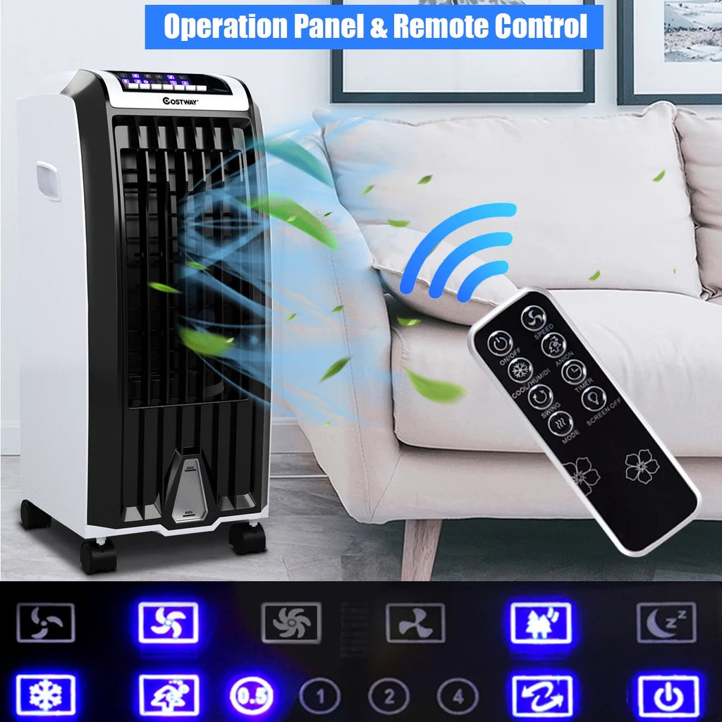 Costway Portable Evaporative Air Cooler Fan With Remote Control - 6.5L, White + Black