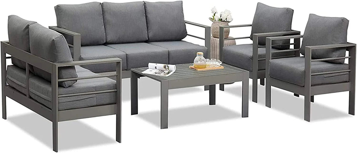 Superjoe Outdoor Patio Sofa 3 Seats Gray Aluminum With Dark Grey Cushions