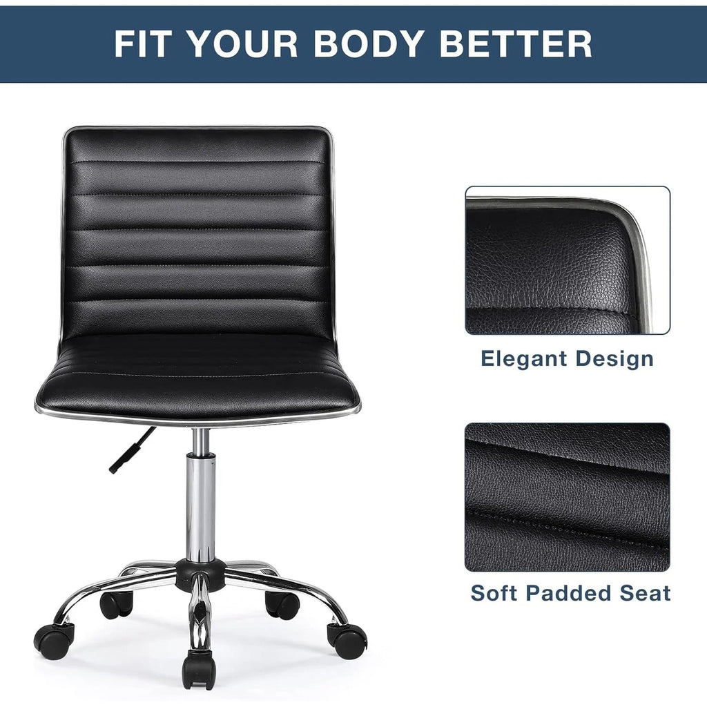 Adjustable Mid-Back Armless Swivel Office Chair With PU Leather - 265 lbs.