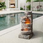 Teamson Home Outdoor Stacked Stone Tiered Water Fountain With LED Lights, Gray - 33.25in