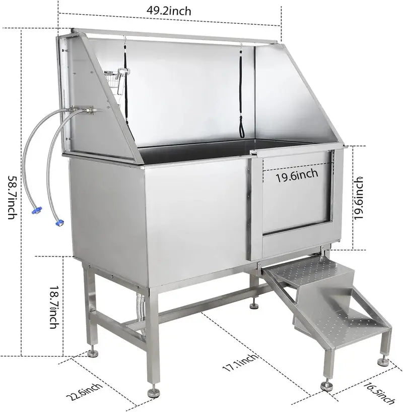 Cuisinaid 50-Inch Stainless Steel Dog Grooming Tub With Ramp, Faucet And Drain Kit