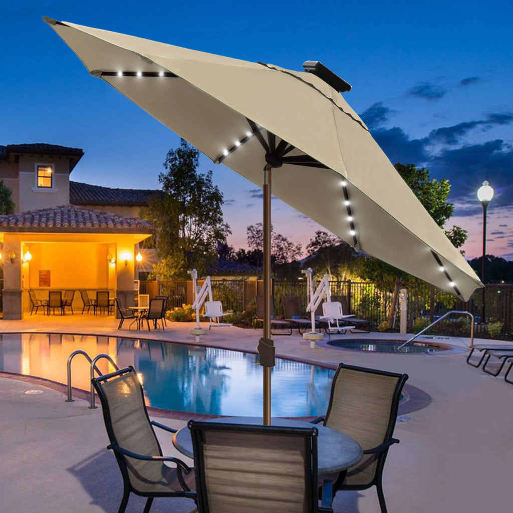 EliteShade 9ft Market Patio Umbrella With 80 LED Lights, Ruby