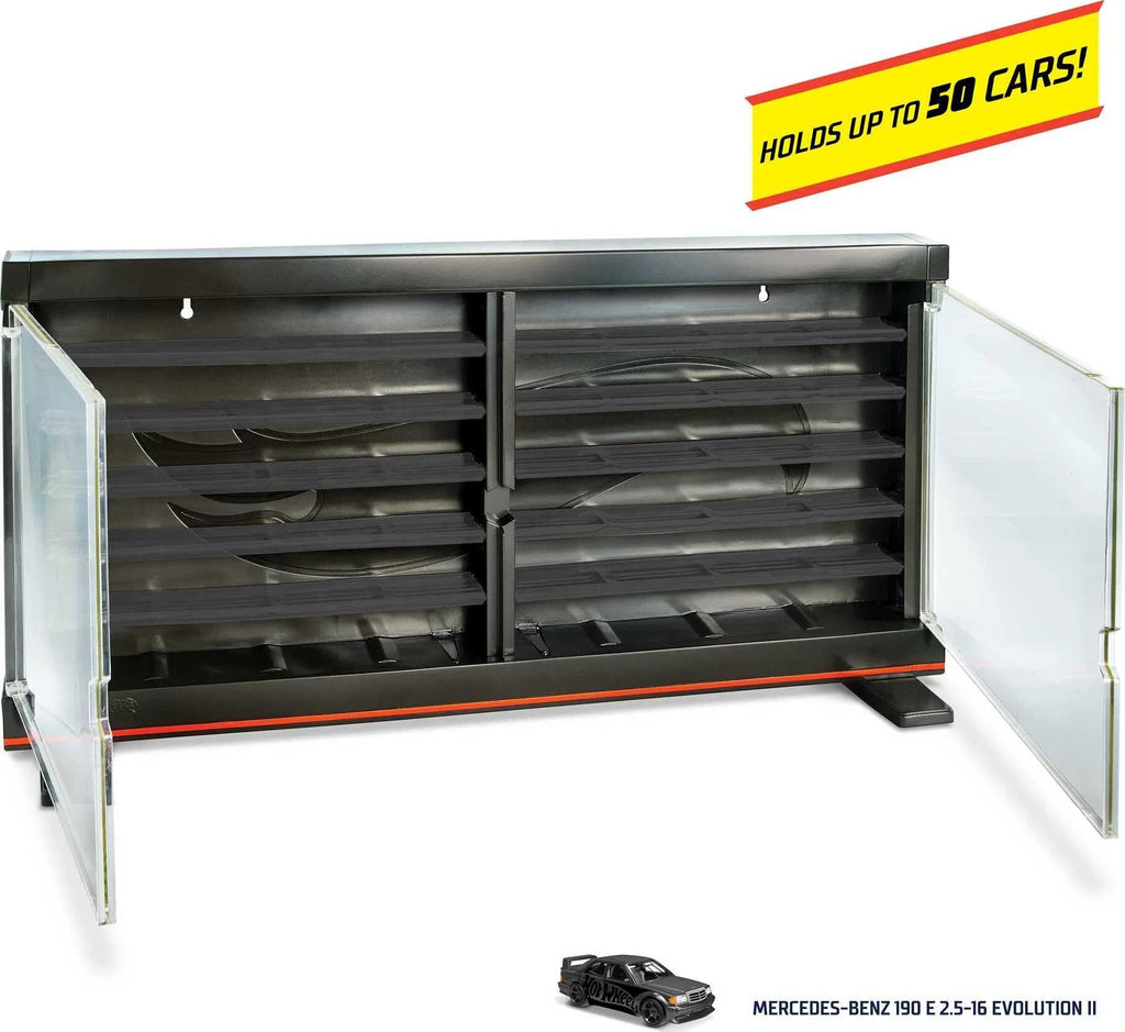 Hot Wheels Display Case With Exclusive Mercedes-Benz 190E 1:64 Scale Sports Car