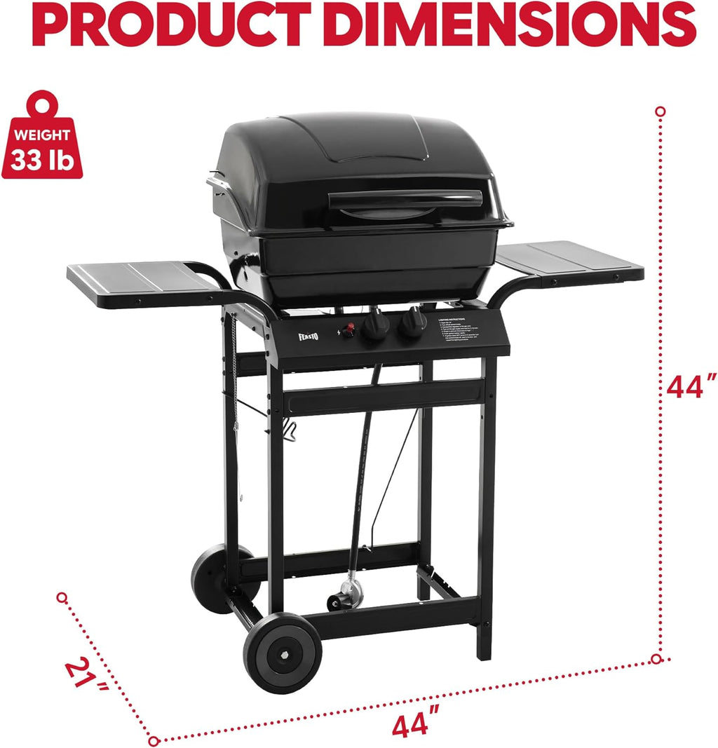 2 Burner Propane Gas Grill, 26,500 BTU, Porcelain-Enamel Body And Lid, 416 Sq. In. - With Warming Rack And Side Tables