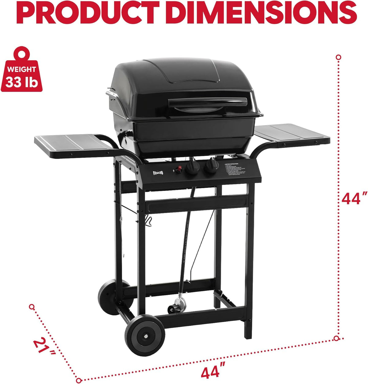 2 Burner Propane Gas Grill, 26,500 BTU, Porcelain-Enamel Body And Lid, 416 Sq. In. - With Warming Rack And Side Tables
