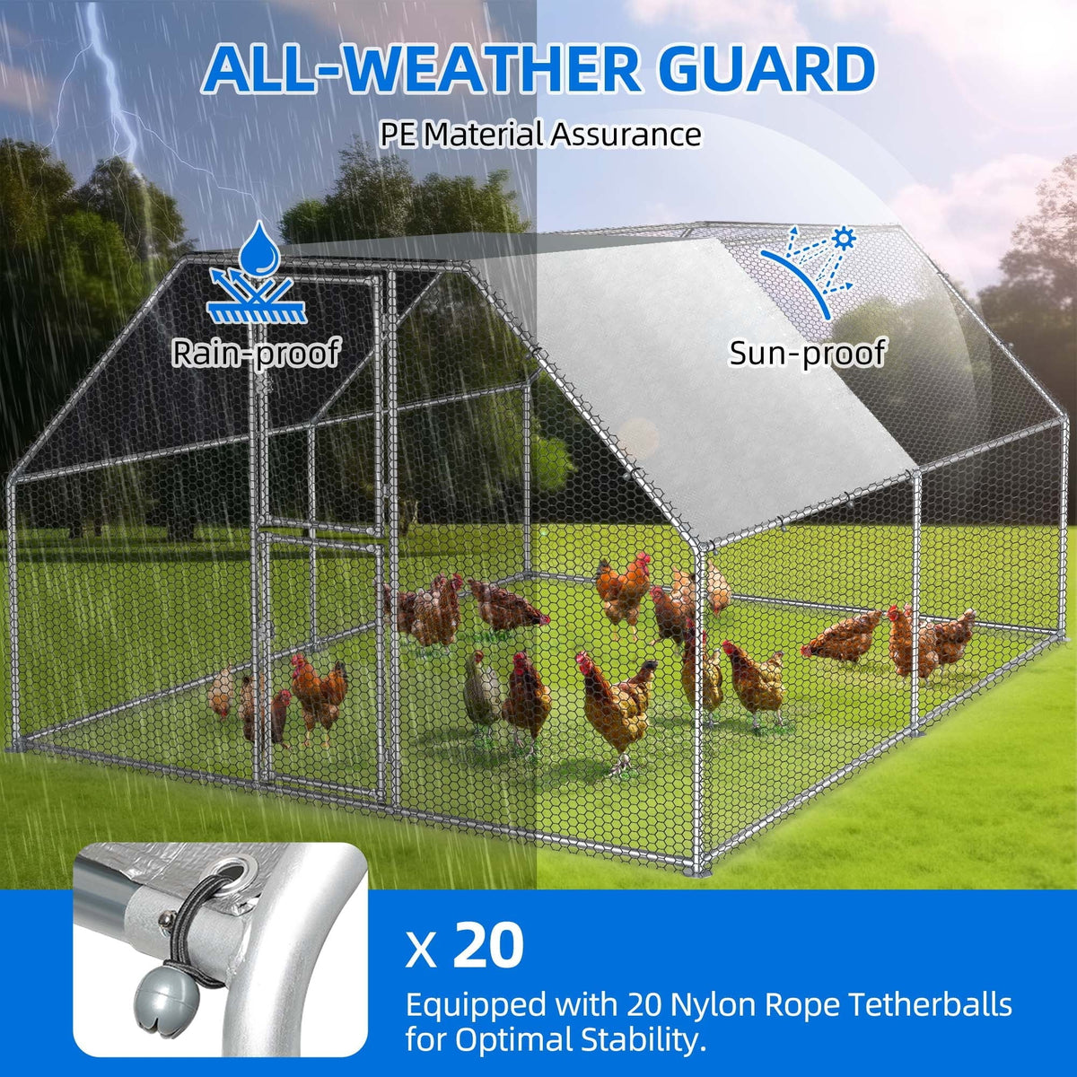 Dextrus Metal Chicken Coop With Waterproof Cover And Wire Mesh, 13.1 x 9.8 x 6.4 ft