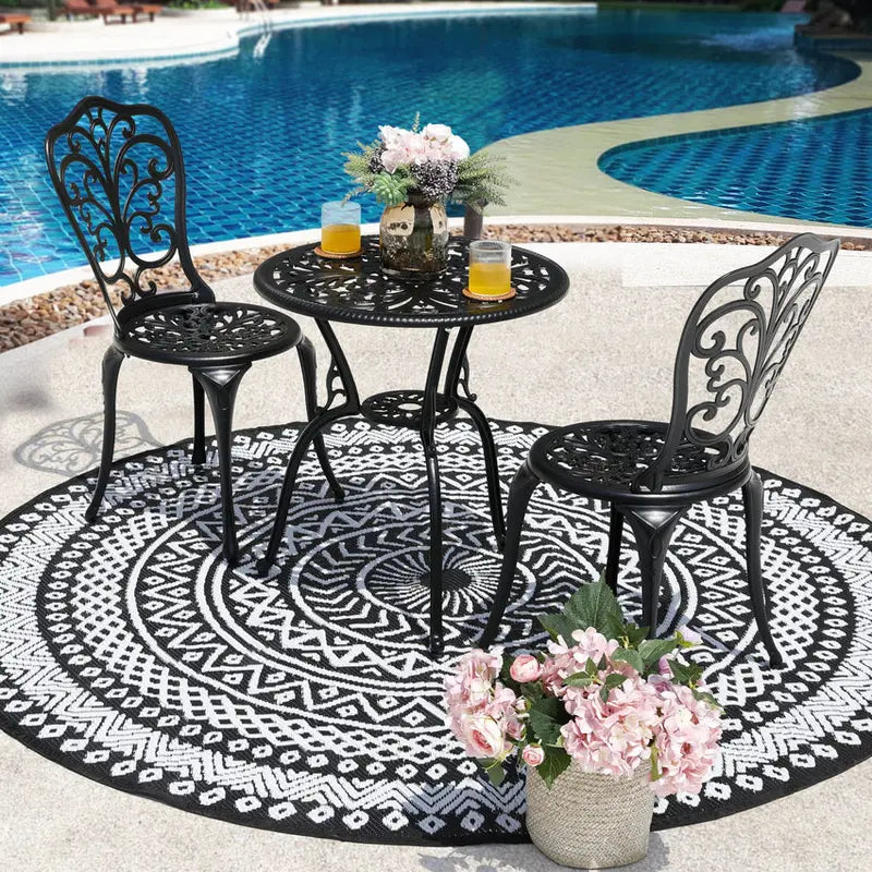 Nuu Garden 3-Piece Black Cast Aluminum Bistro Patio Set - 24 Inch Round Table