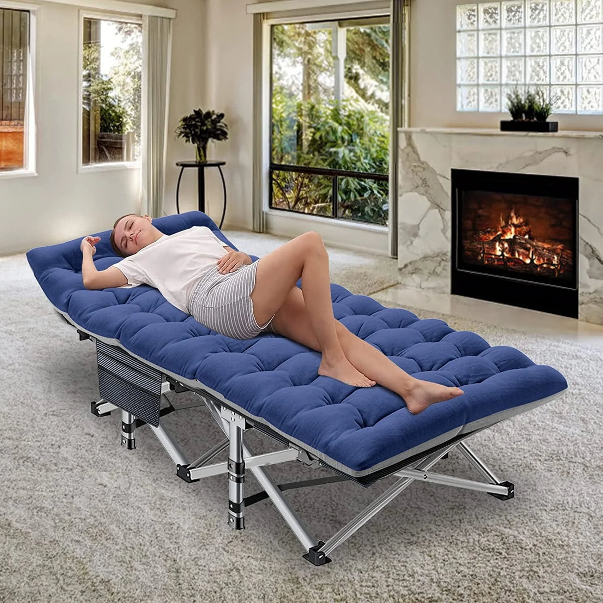 Slsy Folding Camping Cot 2 Pack, 75 x 28 x 14 in, 3.3 Inch 2-Sided Mattress - Carry Bag