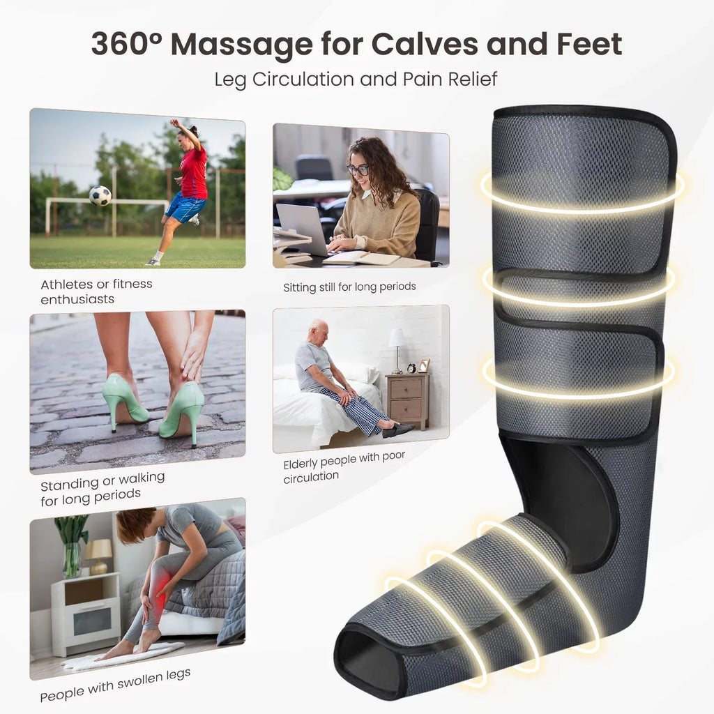 PureHeal Air Compression Foot And Leg Massager, Black - 5 Modes, 5 Intensities