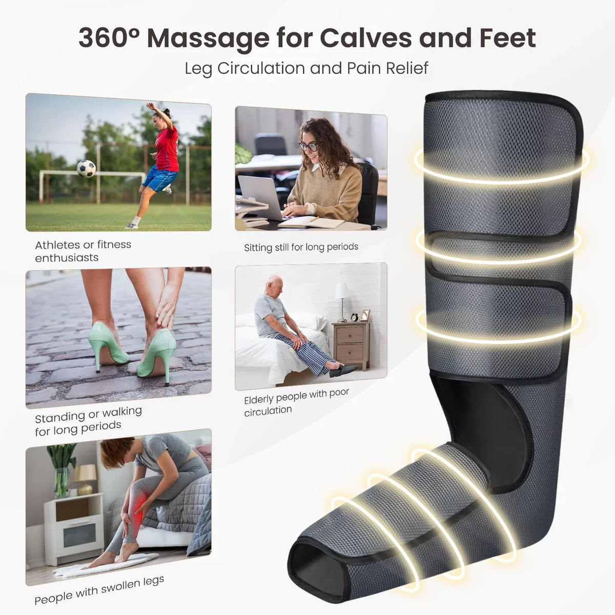 PureHeal Air Compression Foot And Leg Massager, Black - 5 Modes, 5 Intensities