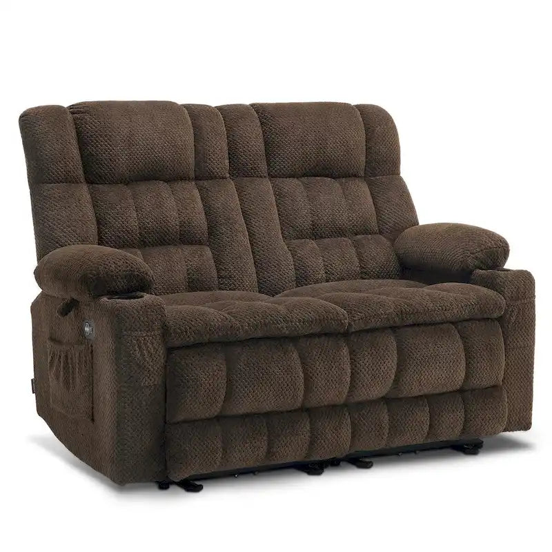 MCombo Power Reclining Loveseat With Heat, Vibration, Cupholders And USB Charge Ports - RS6314