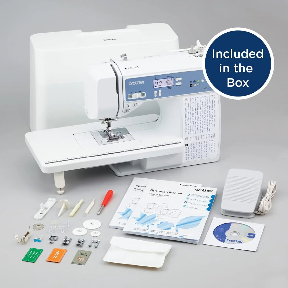 Brother Computerized Sewing And Quilting Machine, 165 Built-In Stitches, LCD Display, White, 20x12x17 - XR9550