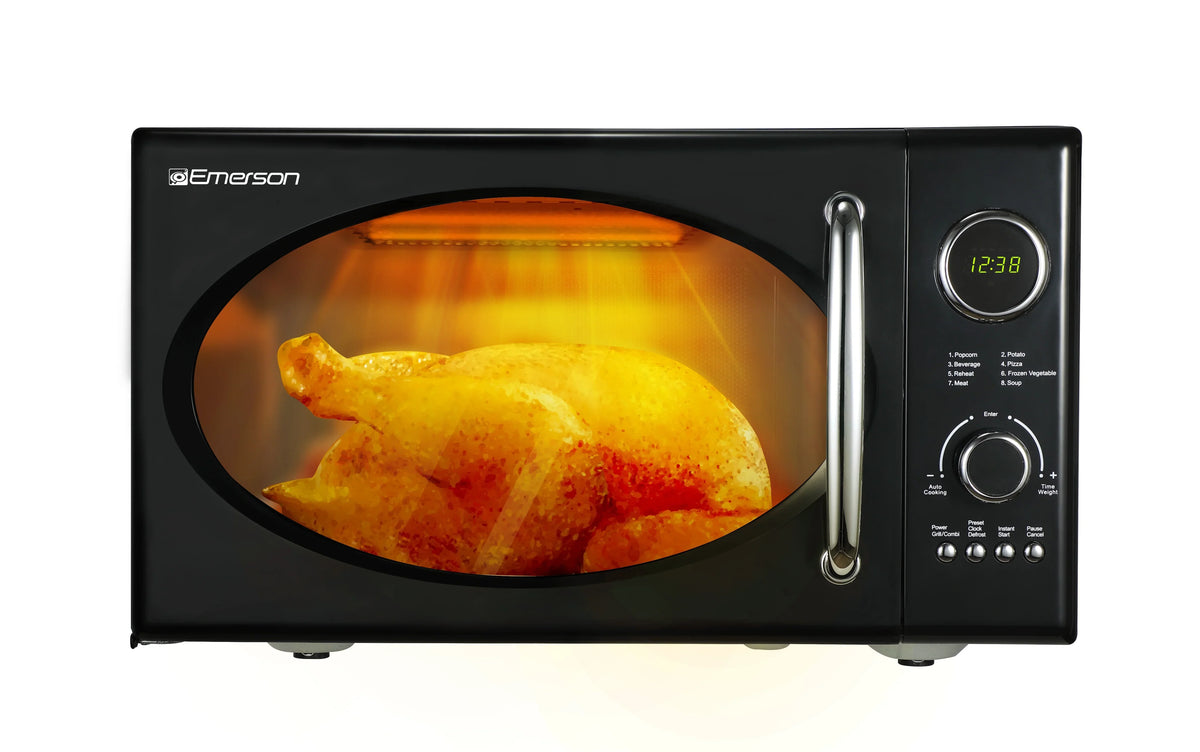 Emerson 0.9 Cu Ft 800W Retro Black Microwave Oven With Grill - MWRG0901BK