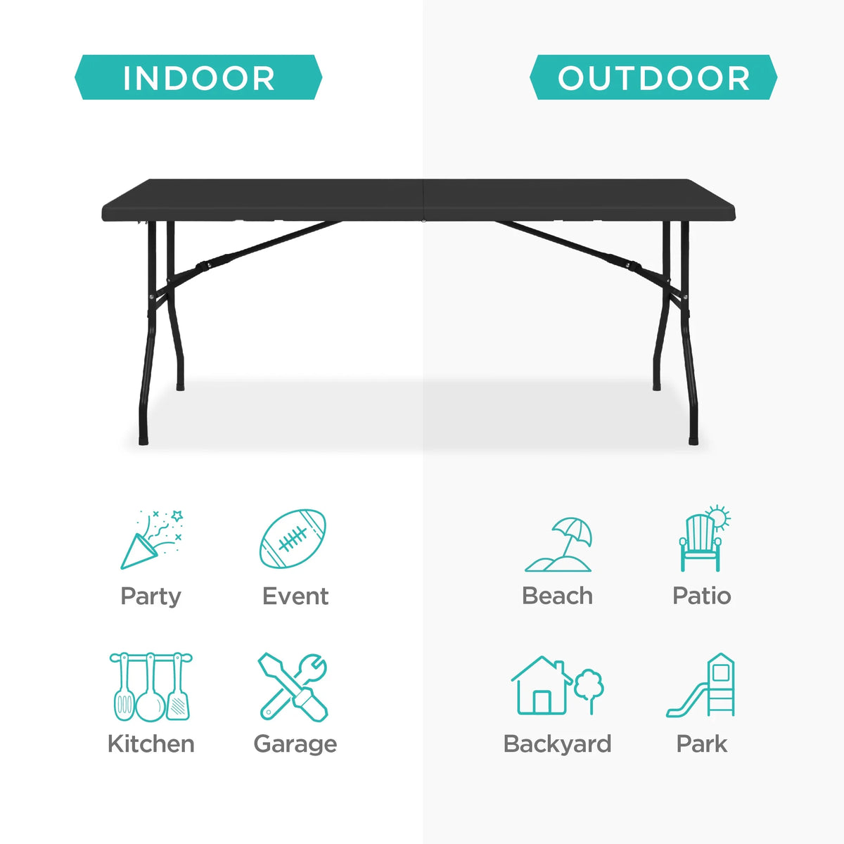Best Choice Products 6ft Plastic Folding Table, 72in x 30in x 30in, White