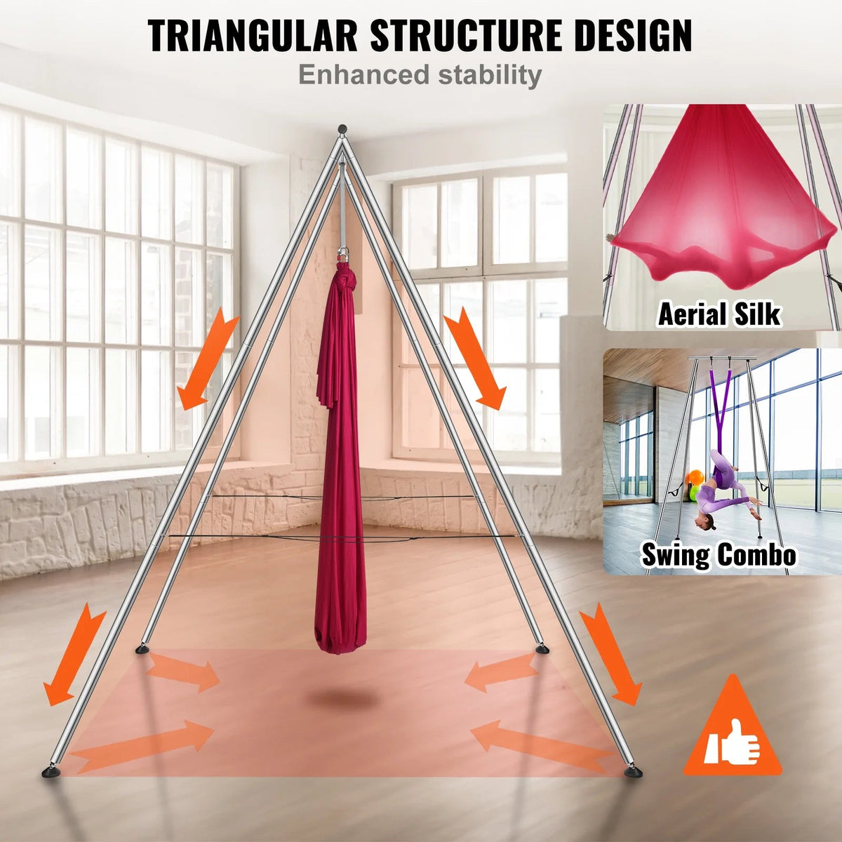 KFFKFF Aerial Yoga Swing Stand And Hammock Kit, 8.30 x 6.3 x 9.68 ft, 551.15 lbs, Red - HM-559WR6
