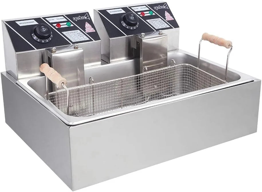 12 Liter Stainless Steel Deep Fryer With Basket Strainer, Adjustable Temperature And Timer