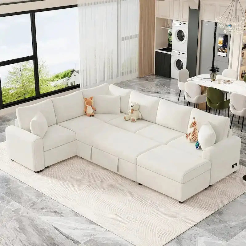 Modular Sectional Sofa With Pull-Out Sleeper Function - Convertible Couch Bed For Small Spaces