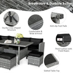 7-Piece Rattan Patio Dining Set With 3 Corner Chairs, 3 Ottomans And Table
