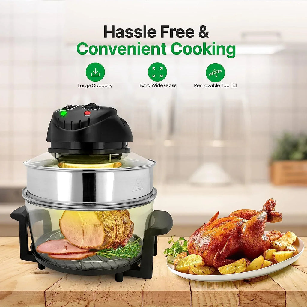 18 Quart Convection Countertop Air Fryer With Glass Bowl, Broil Rack And Toasting Rack