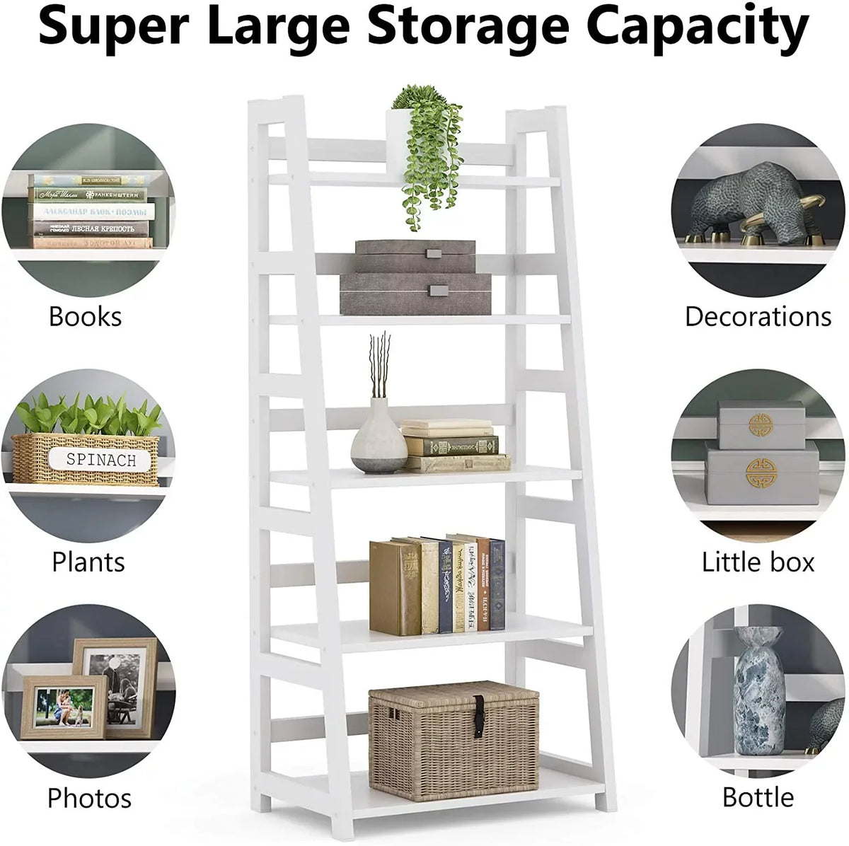 5-Tier Ladder Bookshelf Bookcase With 5 Shelves
