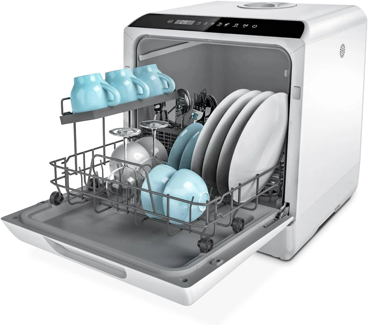 Portable Countertop Dishwasher, 5-Liter Built-In Water Tank, Glass Door