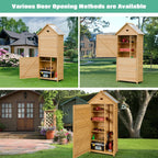 Gymax Outdoor Wooden Garden Tool Storage Shed With 5 Shelves, 28'' x 18'' x 63'' - Natural