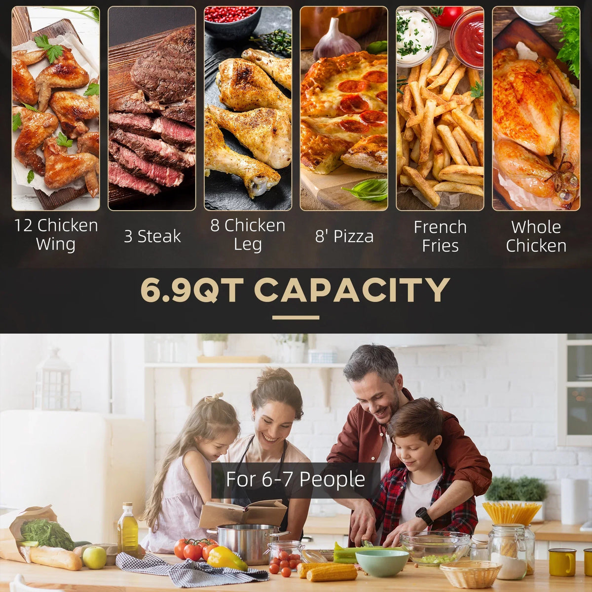 6.9 Quart 1700W Air Fryer Oven With 360-Degree Air Circulation And Nonstick Basket