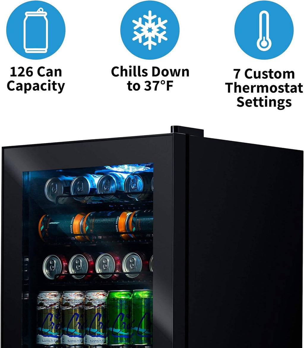 Beverage Refrigerator Cooler, 126 Cans, Right Hinge Glass Door - AB-1200